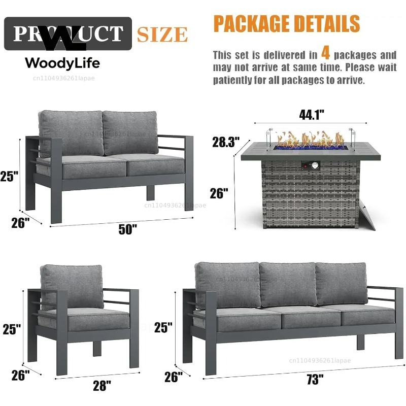 L5 Pieces Modern Aluminum Pati - Outdoor Furniture With Fire Pit Table recension och pris