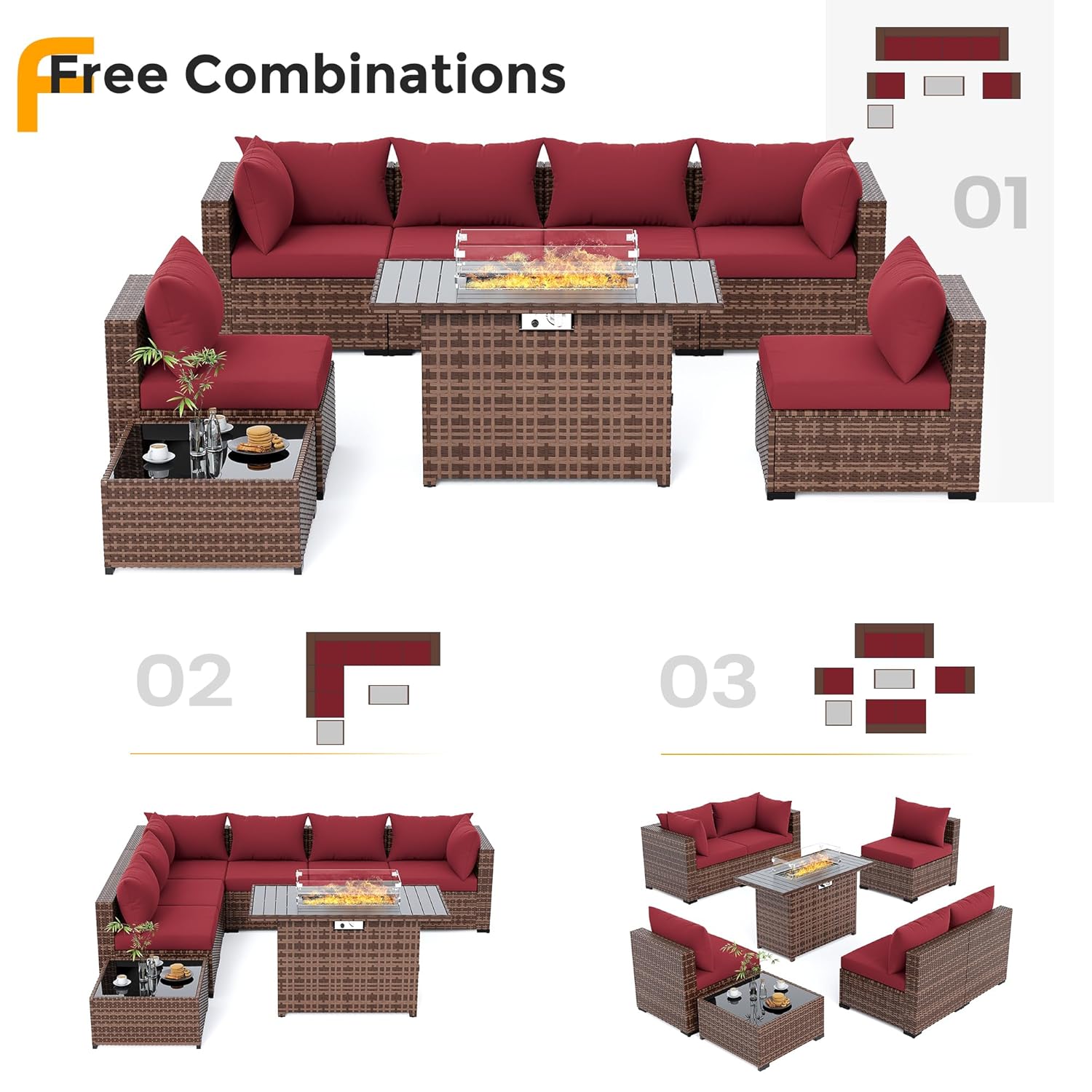 8pc All-Weather Wicker Section - Outdoor Furniture With Fire Pit Table recension och pris