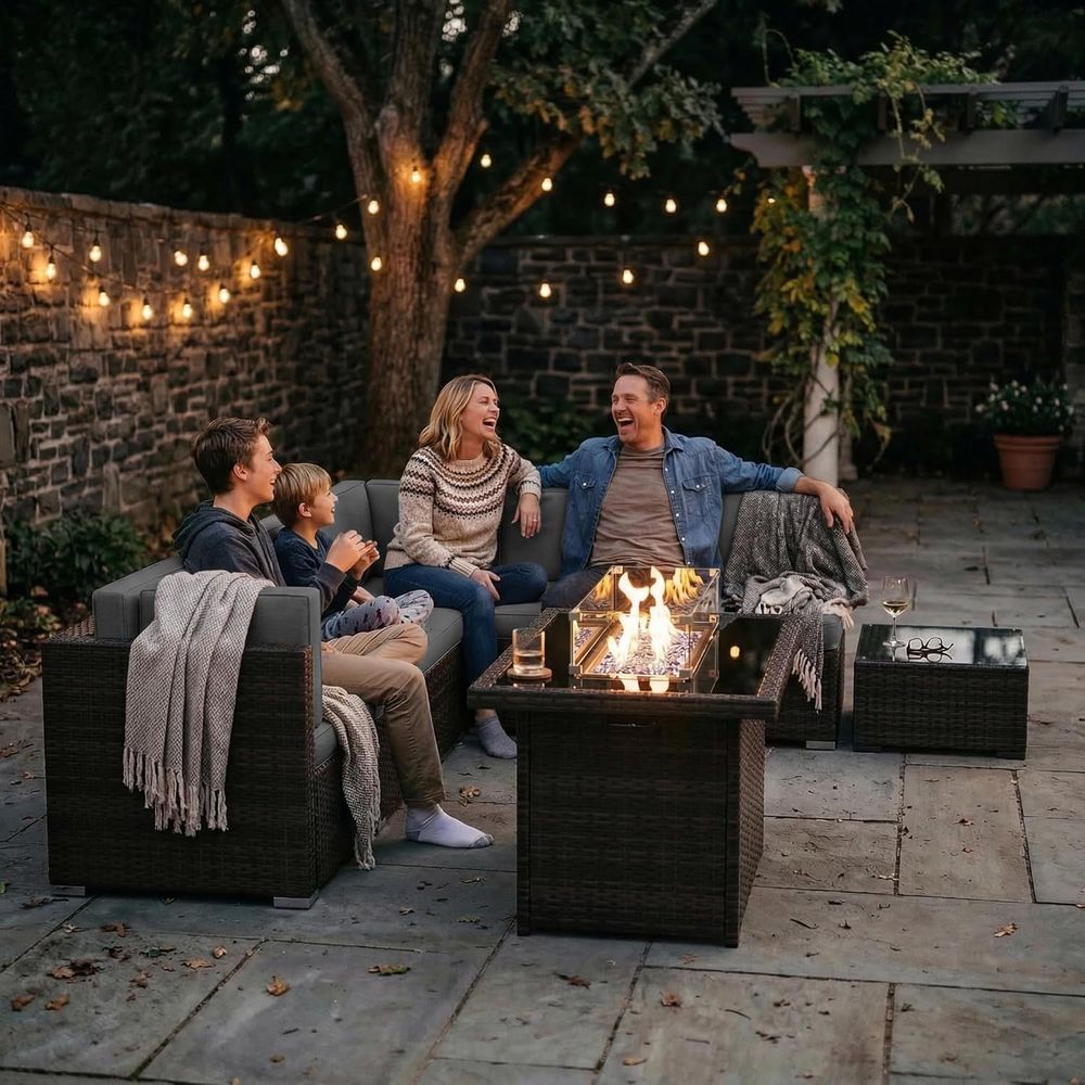15-Piece Outdoor Patio Furnitu - Outdoor Furniture With Fire Pit Table recension och pris