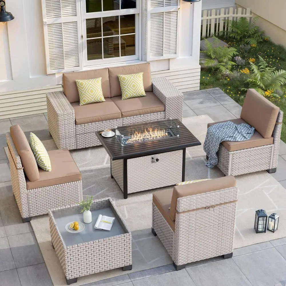 7-Piece Outdoor Patio Furnitur - Outdoor Furniture With Fire Pit Table recension och pris