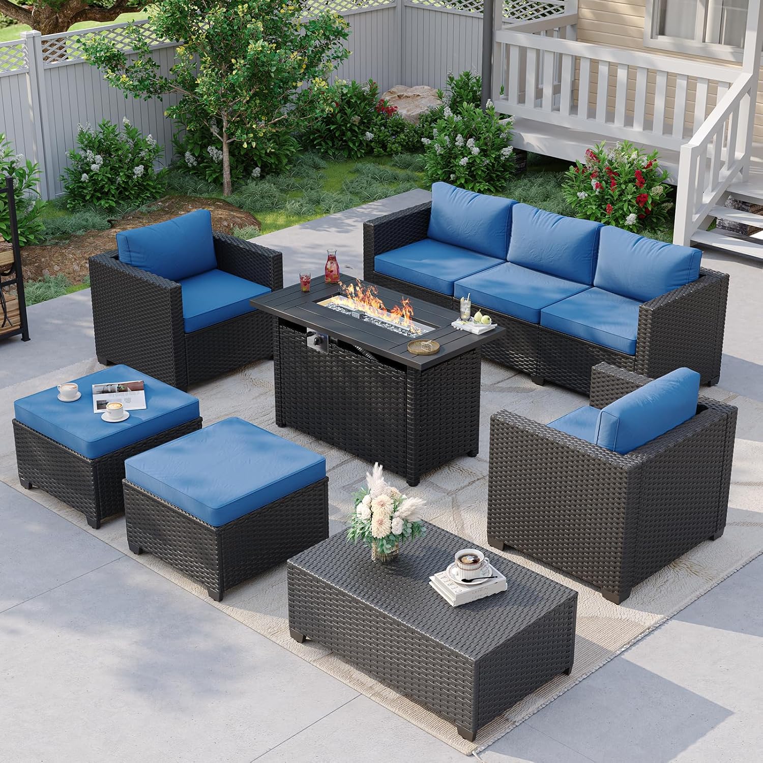 Navy Blue Outdoor Sectional So - Outdoor Furniture With Fire Pit Table recension och pris