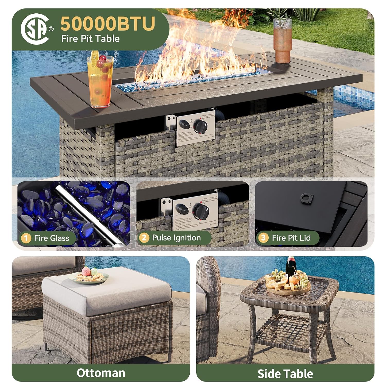 7-Piece Wicker Patio Set with  - Outdoor Furniture With Fire Pit Table recension och pris